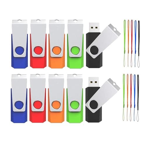 Image of 2 GB USB Stick 10Pack,Wooolken USB Flash Drive USB 2.0 Memory Stick 2GB Pen Drive Portable Thumb Drives for PC/Laptop/Data Storage(10 Mixed Color With Lanyard)