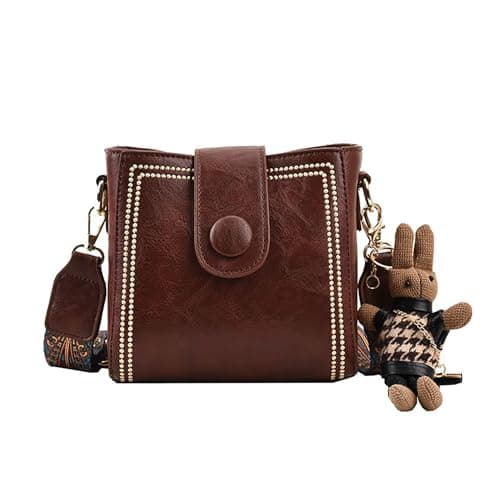 Image of PNZLZIA Vintage Fashion Bag, Women's Retro Small Bucket Bag with Adjustable Shoulder Strap (Coffee, 17cm x 16cm x 10cm)