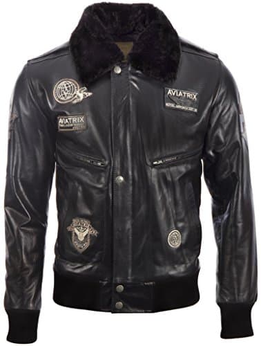 Image of Aviatrix Men’s Genuine Buffalo Leather Pilot Flight Aviator Bomber Jacket (YBOB) L Black
