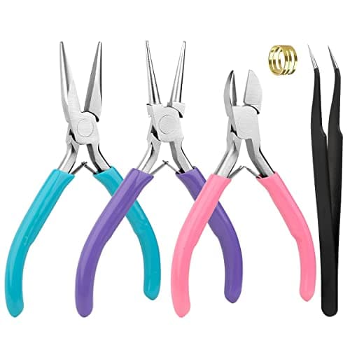 Image of 5 PCS Plier Set Jewellery Making Tools Mini & Chain Nose & Round Nose & Diagonal Pliers for DIY Handmade Craft Supplies and Jewelry Repair