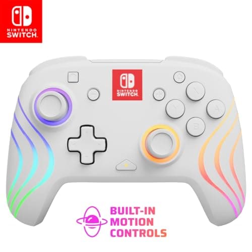 Image of PDP Afterglow Wave Wireless Pro Controller with Full Motion for Nintendo Switch, Nintendo Switch - OLED Model, 8 RGB LED Lighting Zones, 30 Foot Range, 20 Hour Rechargeable Battery White