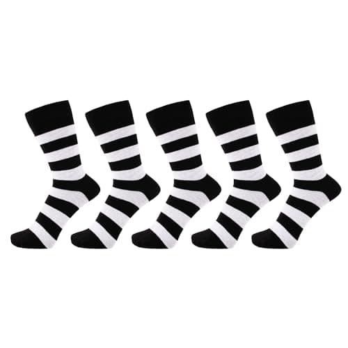 Image of ZAKIRA Combed Cotton Dress Socks - Striped Business Crew Socks for Men & Women, Soft Breathable Cotton - 5 Pack, 6-10 (UK), White/Black