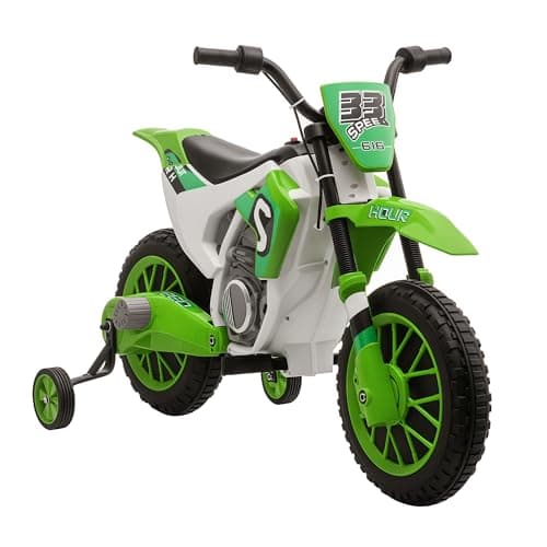 Image of HOMCOM Kids Electric Motorbike, 12V Battery Powered Kids Motorbike for Boys and Girls with Training Wheels, Start-up Button, Pedal, for Ages 3-5 Years - Green