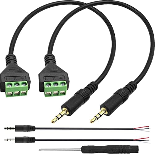 Image of HAAMNING7 3.5mm 1/8inch Stereo Audio Male Jack to AV 3-Screw Balun Terminal Adapter Connector Cable, Speaker Wire Solderless Terminal Block Cord 30cm (3.5mm M/ 3pin), 2 PCS