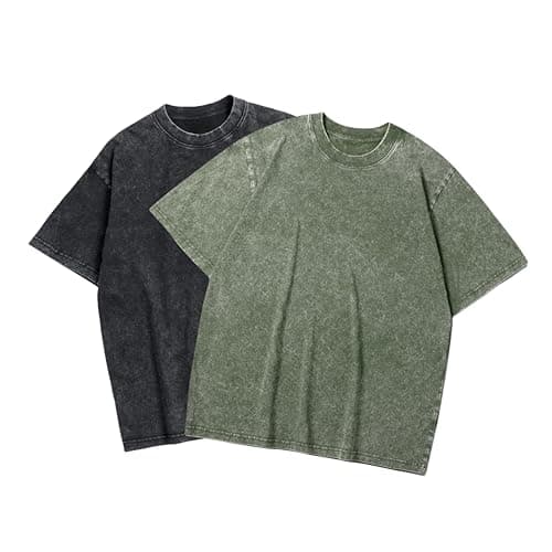 Image of SAN Platina Oversized T Shirt Men Women, Gym T-Shirt, Heavyweight Cotton, Acid Wash Tshirt,2 Pack Army Green Black T Shirts(3XL)