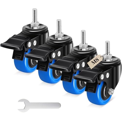 Image of Humagineer 50 mm Castor Wheels, M8 x 1.25 x 25 mm (Shaft Diameter 7.5 mm, Shaft Length 25 mm), Load Capacity 600LB, Blue Polyurethane Caster Wheel for Furniture, Barbecues, Trolley, Transport,Set of 4