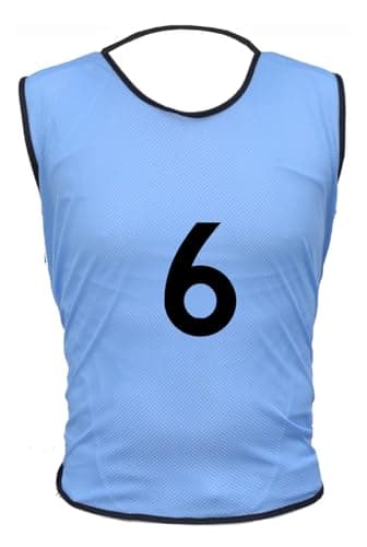 Image of 10 MESH BIBS FOOTBALL TRAINING SPORTS BIBS PRINTED NUMBER (1-10 OR number of your choice) Front & Back (Sky (Front Only), Small boys(U8's))