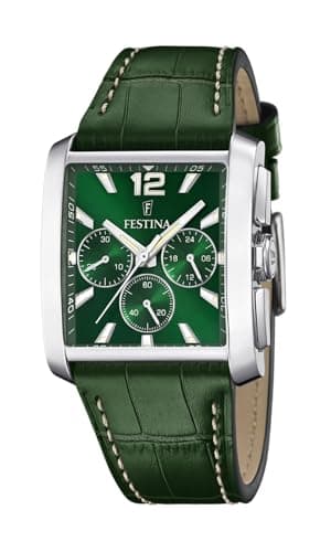 Image of Festina F20636/3 Men's Analogue Quartz Watch with Leather Strap, Silver-Green, Classic