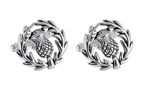 Image of Scottish Thistle Cufflinks Presented In GS Cufflinks Gift Box - Silver Colour Scotland Thistle in Wreath Shirt Cufflink Men Gifts