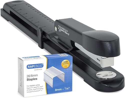 Image of Rapesco 1464 Germ-Savvy Antibacterial, Marlin Long Arm Stapler & 5000 x 26/6 mm Staples, Black