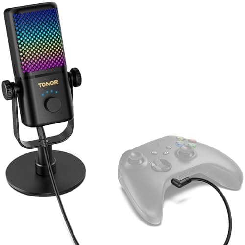 Image of TONOR Gaming Microphone Compatible with Xbox, RGB Condenser Streaming Mic, Low Noise, Gain Control, One Tap Mute, Compatible with Capture Card, 200 cm Cable, Desktop Stand, Black TCX3