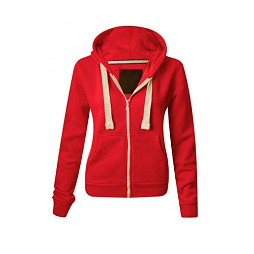 Image of Parsa Fashions Ladies Plain Zip Up Hoodie Womens Fleece Hooded Top Long Sleeves Front Pockets Soft Stretchable Comfortable (Red/L UK-12)