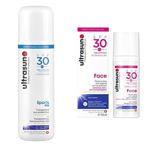 Image of ultrasun Sports SPF 30 Transparent Sun Protection Gel, 200 ml & Face Anti-Ageing Sun Protection SPF30, 50 ml