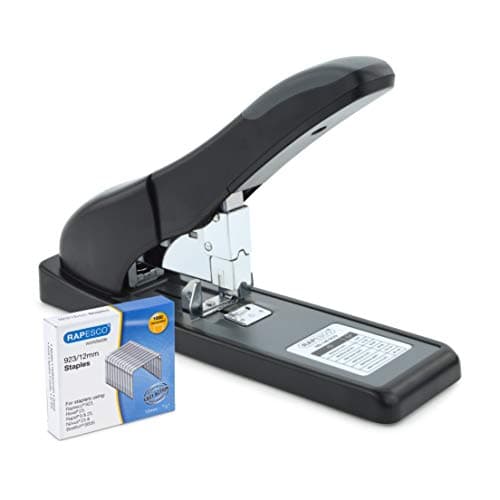 Image of Rapesco 1550 ECO HD-140 Heavy Duty Stapler with 1000 x 923/12 mm Staples, 140 Sheet Capacity, Black