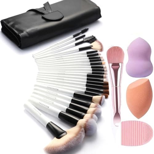Image of Makeup Brushes for Women, 28PCS Full Makeup Kits Include 24 Makeup Brushes, 2 Large Beauty Sponge, 1 Face Mask Spatula, 1 Brush Cleaning Egg, Makeup Brush Set with Travel-Friendly Case, Panda White