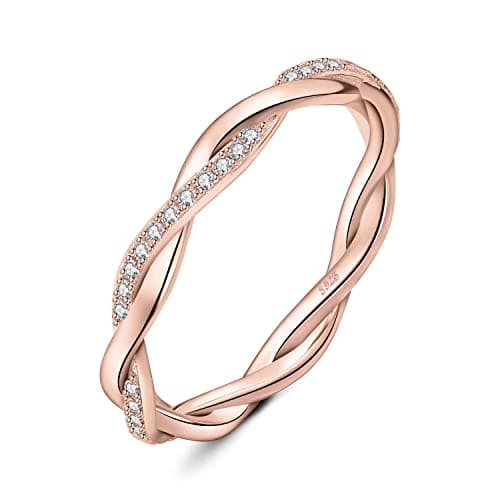 Image of JewelryPalace Love Rope Infinity Cubic Zirconia Wedding Band for Women, Twisted 14K Rose Gold 925 Sterling Silver Promise Ring for Her, Wave Simulated Diamond Anniversary Stackable Rings R