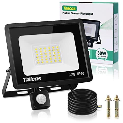 Image of Security Lights Outdoor Motion Sensor, 30W 2700LM LED Flood Lights with PIR Sensor, IP66 Waterproof Outdoor Lights with 1.5M Wire, Daylight White Outside Wall Light for Garden, Garage, Forecourt