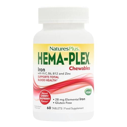 Image of NaturesPlus Hema Plex Chewable Iron - Gentle Iron Supplement with Vitamin C, Methyl B12, Folate - Blood Health, Immune, Energy - Vegan, Gluten Free - 60 Chewable Tablets