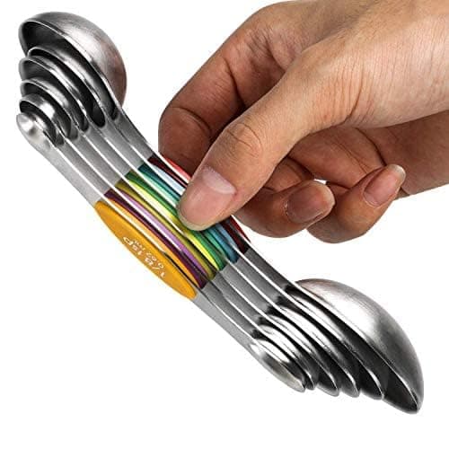 Image of Magnetic Measuring Spoons Set of 6 Stainless Steel Dual Sided Stackable Teaspoon for Measuring Dry and Liquid Ingredients