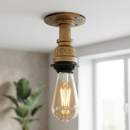 Image of LEDSone Industrial Metal Semi Flush Mount Ceiling Light Retro Loft Pipe Style Lamp E27 Vintage Ceiling Lighting Fixture for Kitchen Bar Café Restaurant Hallway Loft Industrial Decor