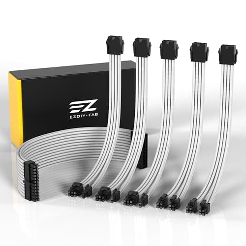 Image of EZDIY-FAB PSU Cable Extension Sleeved Custom Mod GPU PC Power Supply Soft Nylon Braided with Comb Kit 24PIN/3x 8PIN to 6+2Pin/ 2X 8PIN to 4+4PIN-300MM/11.8in - White