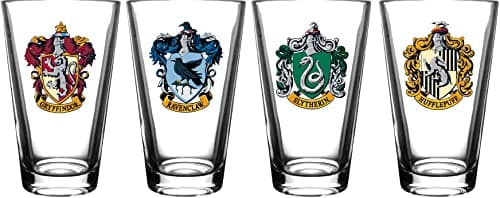 Image of Harry Potter Pint Glass Set - Includes House Crests: Gryffindor, Slytherin, Hufflepuff, & Ravenclaw -16 oz. Capacity - Set of 4 Glasses