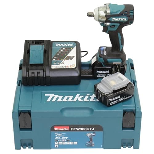 Image of Makita DTW300RTJ 18V Li-ion LXT Brushless Impact Wrench Complete with 2 x 5.0 Ah Batteries and Charger Supplied in a Makpac Case