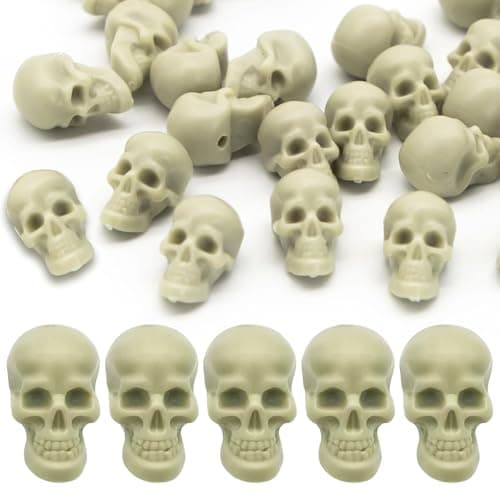Image of SYEYCW 80 Pcs Mini Plastic Skull Heads, Halloween Mini Skulls Tiny Skull Figures, Small Realistic Skulls Table Decor for Halloween, Photo Props Party Decorations Haunted House Landscape Accessories