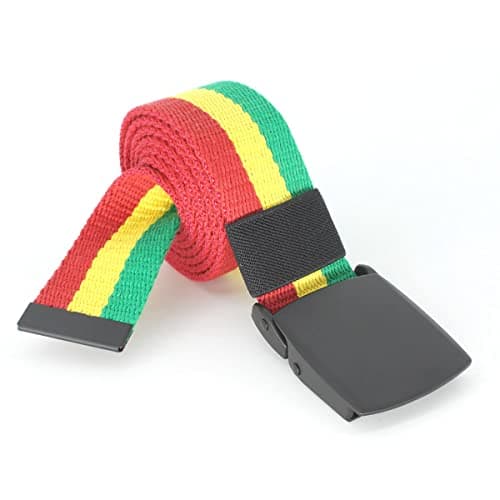 Image of VOARYISA Rasta Jamaican RGY Canvas Belt with Styilish Buckle, Black, One size