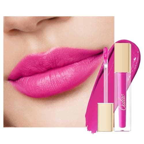 Image of Oulac Matte Liquid Pink Lipstick for Women, Hot Pink Lip Stain Waterproof & Long Lasting Lip Tint with Vitamin E & Rose Oil High Pigment Lip Colour, Vegan M06
