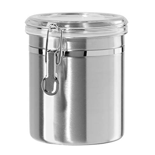 Image of OGGI Stainless Steel Kitchen Canister 52 fl oz - Airtight Clamp Lid, Clear See-Thru Top - Ideal for Kitchen Storage, Food Storage, Pantry Storage. Large Size 5" x 6".