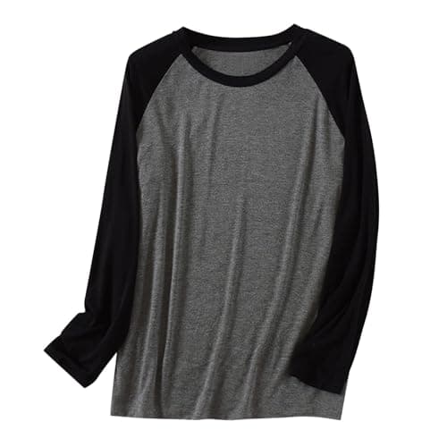 Image of Foweknow Men's Thin Pyjamas Sleepwear Colour Block Crew Neck Long Sleeve Shirt Soft Comfortable Pullover Casual Versatile Loungwear Undershirt Casual Shirt Top, black, L