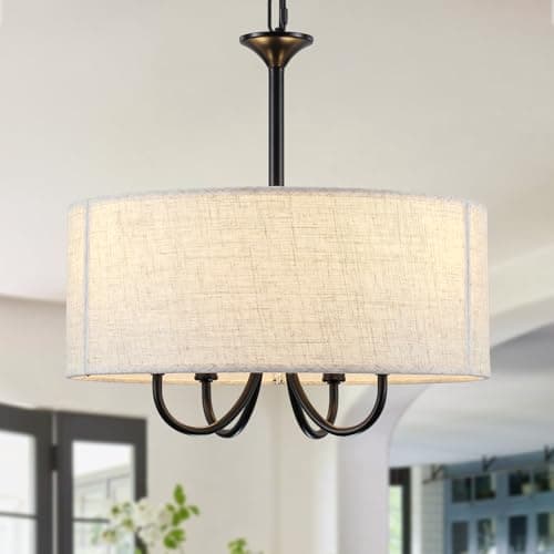 Image of Black Chandelier, 4 Lights Chandeliers Ceiling Light, E14 Black Pendant Light Fitting with Fabric Shade, Modern Chandelier Ceiling Lights for Living Room, Dining Room, Bedroom, Kitchen, Hallway