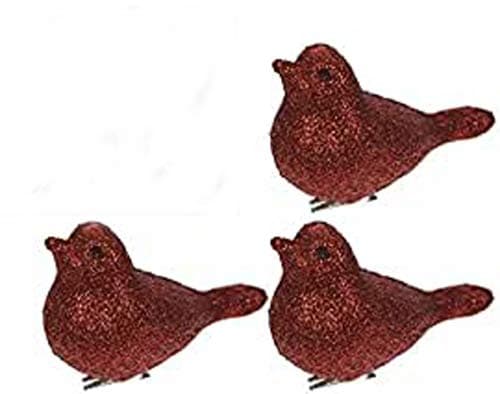 Image of Clip on Robins, Set of 3 Clip on Glittery Birds for your Christmas Tree or Craft Clip Anywhere Choose Gold, Silver or Red (Red)