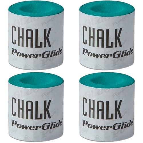 Image of POWERGLIDE Snooker Pool & Billiard Round Cue Tip Chalk | Longer-Lasting | Fine Grain | Premium Select 4 Pack | Green Felt Colour