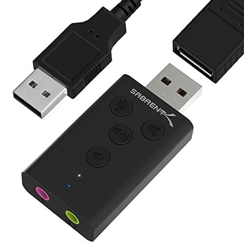 Image of SABRENT USB Audio Adapter With Control Buttons, External Sound Card, 3.5mm to USB Headphone Adapter with TRRS, Extension included (AU-DDAB)