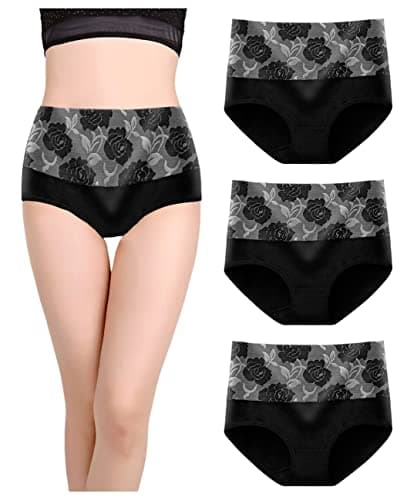 Image of marysgift Knickers for Womens Panties Cotton High Waisted Stretch Control Hipster Briefs Underwear Double-Layered Waistband Ladies Breathable Briefs (Black,2XL UK 14 16)