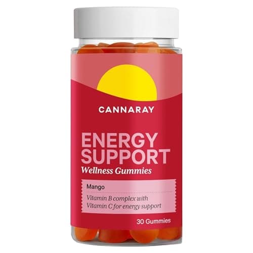 Image of Cannaray Energy Support Gummies – 30 Count | Mango Flavour | with Vitamin B5, B6, B12 & Vitamin C for Energy | Vitamin D3 for Immune Support