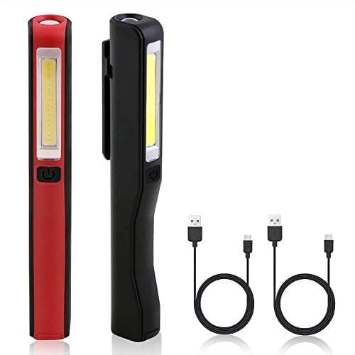 Image of flintronic USB Rechargeable Work Light, 2Pcs Inspection Lamp LED Torch, Magnetic Clip Pocket COB Flashlight for Home, Workshop, Camping, Emergency (Black&red)