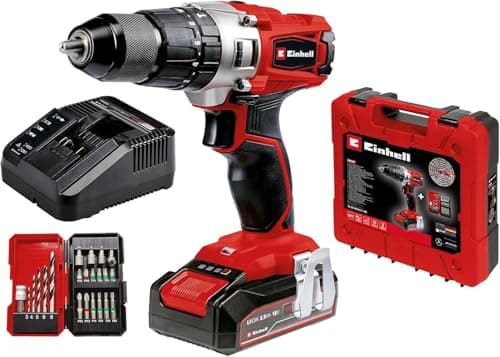 Image of Einhell Cordless Drill Driver with Battery and Charger 18V Power X-Change, 44Nm, 3-in-1 Combi Drill, Hammer Drill and Screwdriver, with 22 Piece Drill Bit Set and Storage Case TE-CD 18/2 Li-i +22
