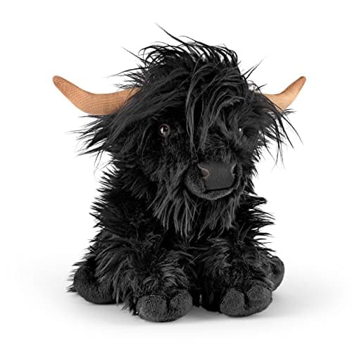 Image of Living Nature Black Highland Cow Stuffed Animal Plush Toy | Fluffy Highland Cow Animal with Sound | Soft Toy Gift for Kids | Boys and Girls Stuffed Doll | Naturli Eco-Friendly Plushies | 22 cm