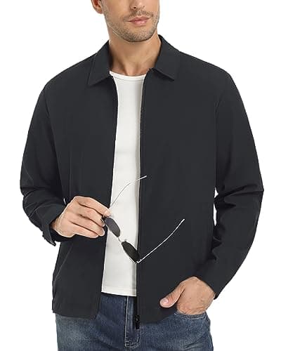 Image of EKLENTSON Jackets for Men Casual Outdoor Jacket Lightweight Windproof Bomber Jackets Collar Work Jackets Black XXL