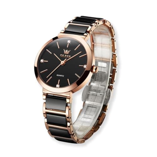 Image of Raitown Women's Watch Ceramic Rose Gold Stainless Steel, 3ATM Water Resistant, Japanese Quartz Movement, 9mm Ultra Thin, 30mm Small Dial, for Slim/Medium Wrists, Classic Minimalist (Black/White)