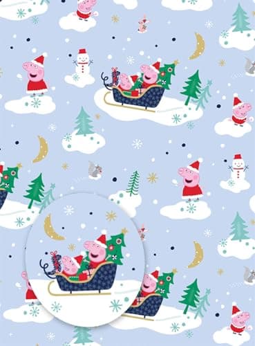 Image of Danilo Promotions Peppa Pig Christmas Wrapping Paper, 4 Sheet 4 Tag Peppa Pig Wrapping Sheet for Gift Wrap