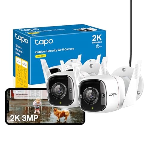 Image of Tapo C310P2 2-Pack 2K Security Camera Outdoor Wired, Outdoor Camera No Monthly Fee, AI Detection, Advanced Night Vision, Two-Way Talk, IP66 Weatherproof, Works with Alexa & Google