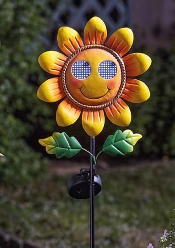 Image of Garden Mile Solar Sunflower Garden Stake Light with Blinking LED Eyes, Waterproof Hand-Painted Metal Solar Lights For Outdoor Garden Pathway, Lawn & Patio, Decorative Garden Ornament