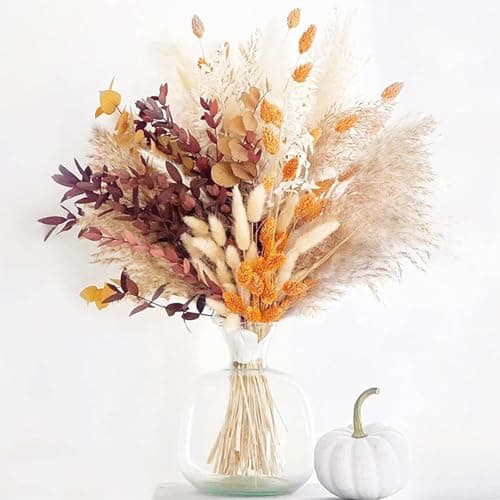 Image of Lxoraziy 64PCS Boho Dried Flower Bouquet – Natural Pampas Grass, Bunny Tails, Eucalyptus & More – Rustic Floral Decor for Home, Wedding, Office & DIY Gifts