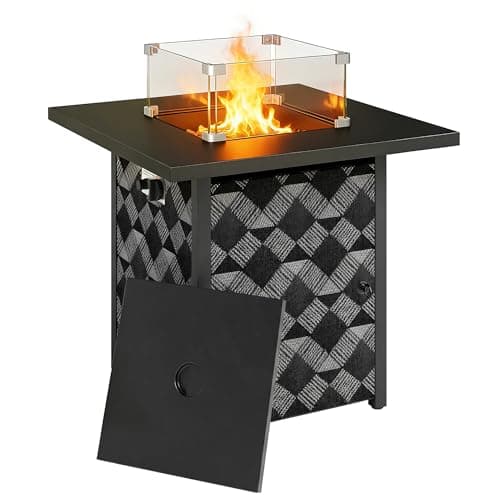 Image of Outsunny Square Propane Gas Fire Pit Table,12 KW Firepit Outdoor Patio Heater with Proof Net and Glass Wind Guard, Lava Rocks, Gas Tank Holder, Outdoor Firepits for Garden Patio, Black