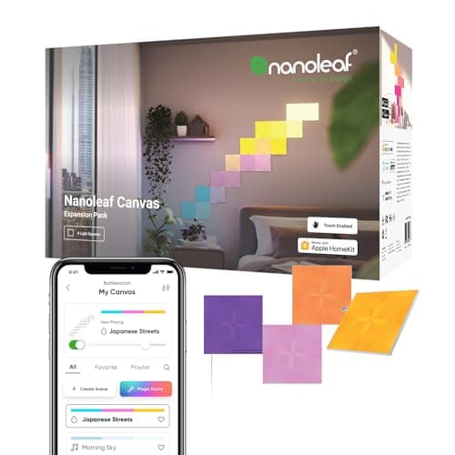 Image of Nanoleaf Canvas Expansion Pack, 4 Additional Light Squares, Smart LED RGBW Wall Lights - Modular Wi-Fi Colour Changing Panels, Works with Alexa Google Assistant Apple Homekit, for Room Decor & Gaming