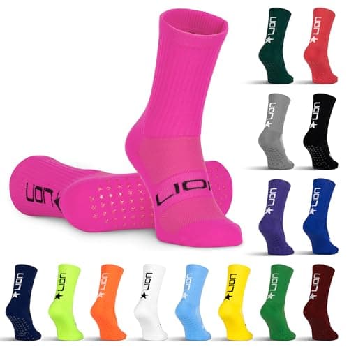 Image of LION SPORTSWEAR Football Grip Socks For Men/Women/Kids - Variety Of Colours To Match Your Team Kit & Sleeve Socks (UK, Alpha, S, Neon Pink)